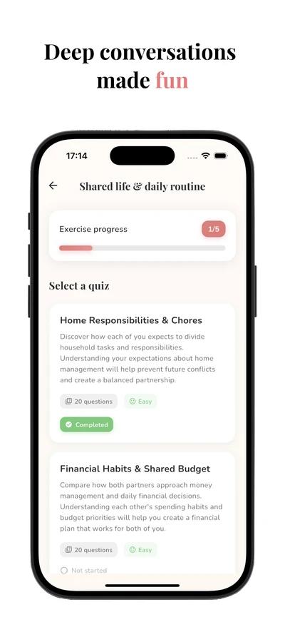 Marriage readiness quiz question interface